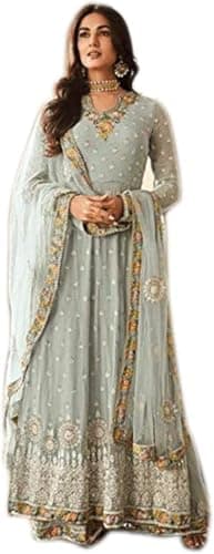 We Designer Indian/Pakistani Party Wear Sharara Style for Womens Georgette Plaazo Salwar Kameez for Women Ready to wear (US, Numeric, 46, Regular, Regular, Pista)