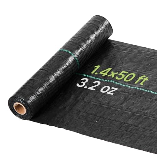 $7.9: VEVOR Weed Barrier Fabric – 1.4×50FT, 3.2oz Heavy-Duty Woven Garden Ground Cover, Black at Amazon