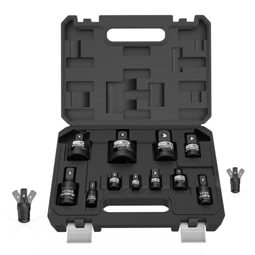 OTLOOMTBT 11PCS Impact Socket Adapter Set & Swivel Socket Set - Chrome Moly Steel, Full Size Adapters (1/4 to 1） with Spring Ball Detent, Drop-Proof Eco Case for Impact Drivers & DIY Mechanics