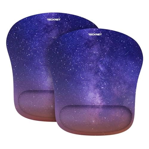 TECKNET 2 Pack Mouse Pad with Wrist Support, Ergonomic Gaming Mouse Pad Pain Relief, Portable Comfortable Mousepad for Computer, Laptop, Office, Home Non-Slip Base, Waterproof Surface - Purple Galaxy