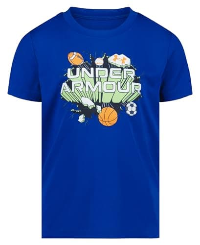 Under Armour Boys' Short Sleeve Sports Graphic T-Shirt, Lightweight & Breathable, Relaxed Fit, Royal Sportsburst, 7