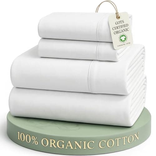 LANE LINEN Eco Friendly 100% Organic Cotton Queen Sheet Set, Fully Elasticized 15" Deep Pocket Bed Sheets, Queen - White Bed Sheets $33.99