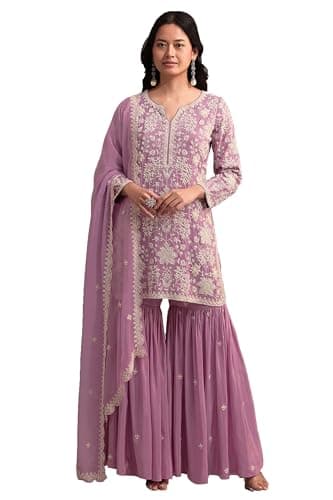 STELLACOUTURE indian pakistani salwar kameez ready to wear wedding embroidered eid festival plus size suit for women 2874-O (Pink, 38)