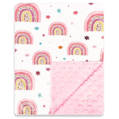 Pea Pod Baby Girls Blanket Soft Rainbow Minky Blanket for Newborn, 30'' x 40'' Double Layer Design, Dotted Backing Warm Baby Quilt Crib Blanket for Nursery/Stroller/Toddler Bed/Baby Car Seat