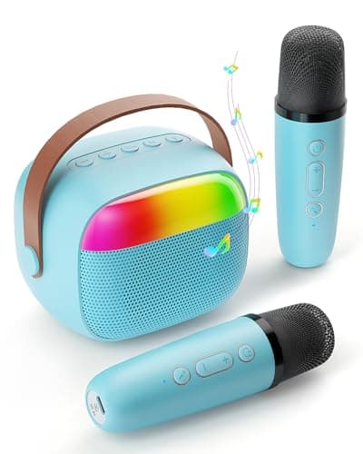 Mini Karaoke Machine for Kids, Toy for Girls Portable Bluetooth Speaker with 2 Wireless Microphones, Fashion Toy Gifts for Christmas Birthday, for 3 4 5 6 7 8+ Year Old Girls Gifts(Blue)