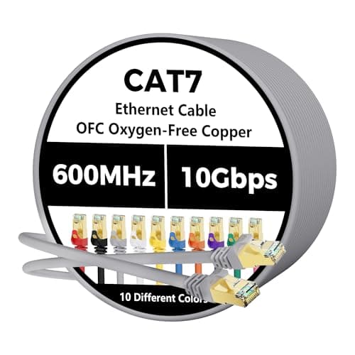 Cat 7 Ethernet Cable 20 FT, 10Gbps High Speed Internet Cord, SFTP Shielded, OFC Pure Copper, CAT7 RJ45 LAN Network Cable Compatible with PC, Laptop, PS5, Xbox Modem, Router, PoE, Grey Cable