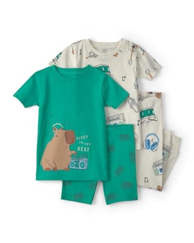 Carter's Boy 4-Piece Tight Fit Cotton Pajama Set, Green/Ivory, 4T
