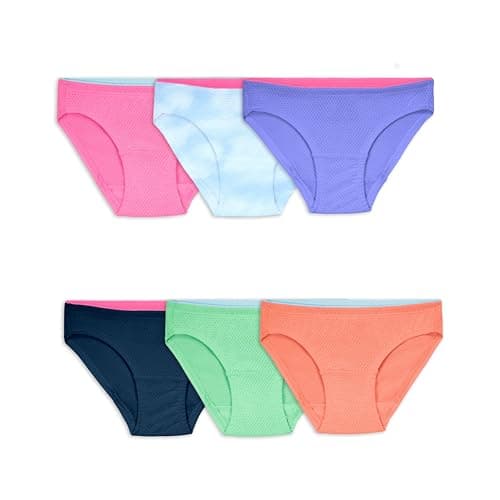 Fruit of the Loom Girls' Breathable Underwear, Bikini - 6 Pack - Assorted Fashion, 12