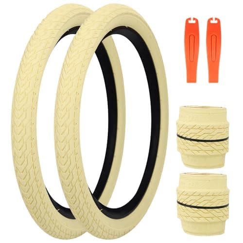 ZUKKA 20 x 2.35 Bike Tire 1/2 Pack 20 inch x 2.35 BMX Bike Tire Folding Replacement Tire for MTB Mountain Bike, BMX Bicycle Commuter Bike (Beige, 2 Tires+2 Levers)