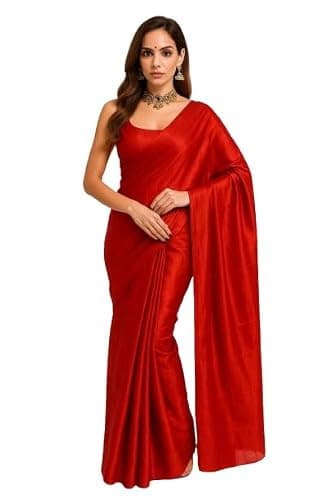 Raga Cotton Tissue Saree with Blouse Piece –Handloom-Inspired Soft Cotton Tissue Blend with Zari Weave Party & Festive Wear (Red)