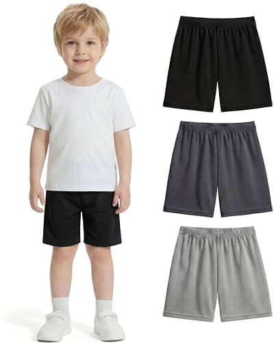 PUMYOON 3 Pack 2T-6T Toddler Boys Athletic Shorts Casual Beach Shorts Boys Mesh Quick Dry Running Shorts Knee-Length Shorts 5T Black-Dark Grey-Grey
