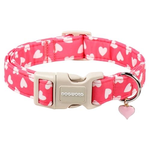 DOGWONG Dog Collar Plastic Buckle Collar for Valentine's Day Gift Pink Heart Love for Small Medium Large Boys Girls Dogs