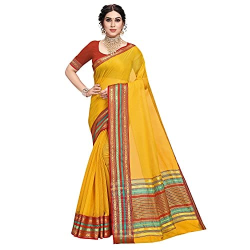 Sidhidata Women's Kota Doria Cotton Manipuri Saree With Unstitched Blouse Piece (B Yellow)