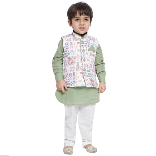 AJ DEZINES Kids Indian Ethnic Wear Kurta Set For Boys|Boys Indian Outfit|Traditional Festive Wear|Kids Nehru Jacket Set-GR-7