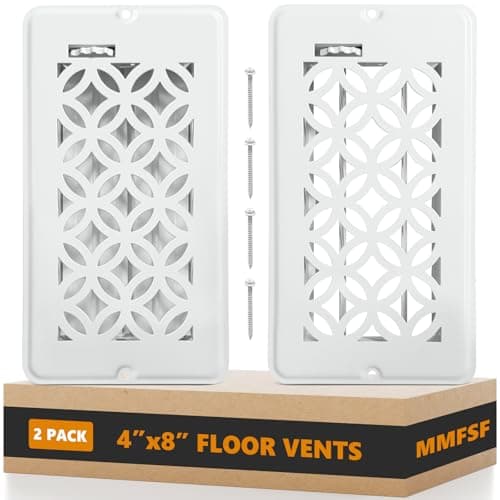 2 Pack Floor Vent Covers, Floor Register 4x8, Adjustable Decorative Vent Covers for Home Floor Ceiling or Sidewall Vent, Heavy Duty Walkable Steel Floor Vents, Rust-Proof Finish (White-4"X8")