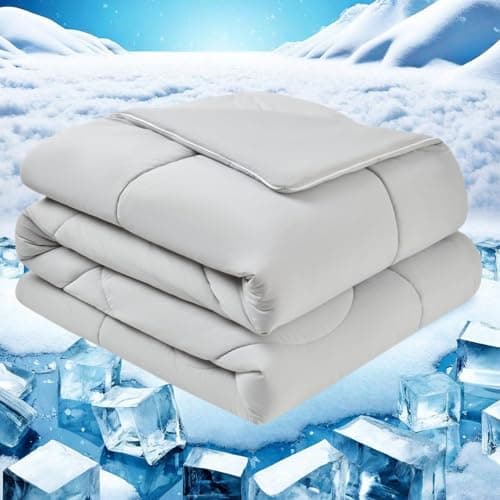 meadow park Cooling Comforter King 108”x90”, Double Sided Cooling Blanket for Hot Sleepers, Cold Tech Fabric, Q-Max>0.5, Breathable and Lightweight, Light Gray