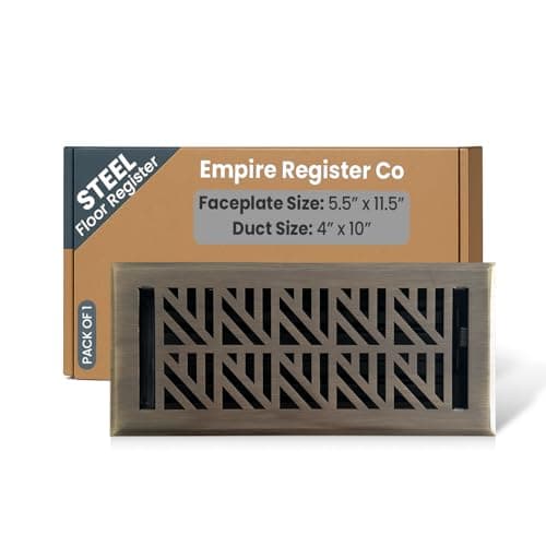 Empire Register Co, Vent Cover - 4x10 inch, Abstract Design, Antique Brass Finish, Heavy Duty Floor Vent Covers, Metal Damper Attached. Vent Covers for Home Floor only.