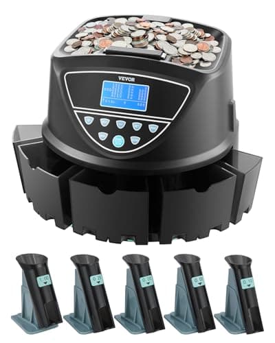 VEVOR Upgraded Coin Counter & ... with 5 Coin Tubes and 5 Trays