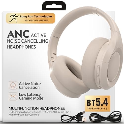 ANC Wireless Bluetooth 5.4 Headset, ENC Built-in Mic for Clear Calls, Hi-res, Foldable, Breathable Over Ear Comfort, Low Latency, Lightweight, 3.5 mm Audio Cable, Wired, for Cell Phones, Tablets, PC’s