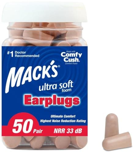 Mack's Ultra Soft Foam Earplugs, 50 Pair - 33dB Highest NRR, Comfortable Ear Plugs for Sleeping, Snoring, Travel, Concerts, Studying, Loud Noise, Work | Made in USA
