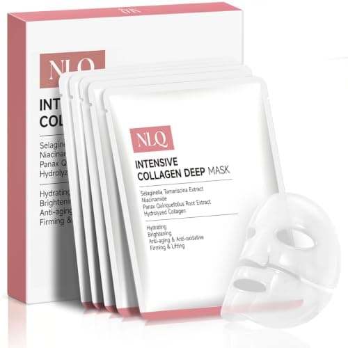 NLQ Collagen Face Mask Overnight Hydrogel Deep Mask - Glass Skin Intensive Hydrating & Firming Pore Refining Anti-Aging Sheet Mask, Skincare Gift for Women (5 Sheets)