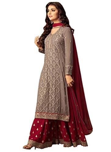 Ziya Women's Indian Pakistani Dresses Palazzo Style Embroidered Salwar Kameez Suit 47001 46 Red