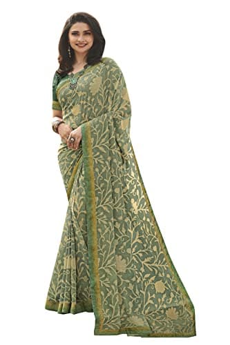 MOHIT CREATIONS Women's Partywear Printed Saree with Unstitched Blouse (MEHENDI1)
