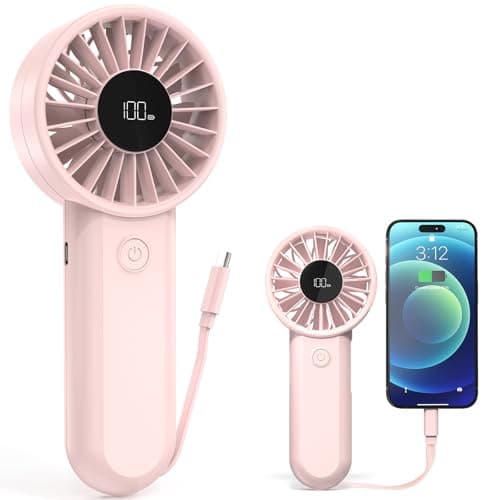 AMACOOL Portable Handheld Fan, High-Power Motor, 5-Speed Wind, 12 Hrs Cooling, Ergonomic Comfort Handle, 3000mAh Rechargeable, Personal Fan for Travel Cruise Beach, Gifts for Women Girl (Pink)