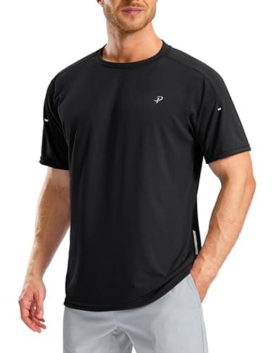 Pudolla Men's Workout Running T-Shirts Lightweight Quick Dry Athletic Gym Shirts for Men Short Sleeve Sport Tee Tops(Black Medium)