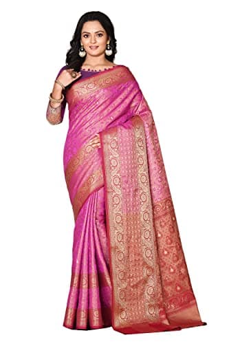 Naveera Banarasi Silk Saree for Women Indian Wedding Traditional Woven Sari with Blouse Piece for Party Wear (Pink)