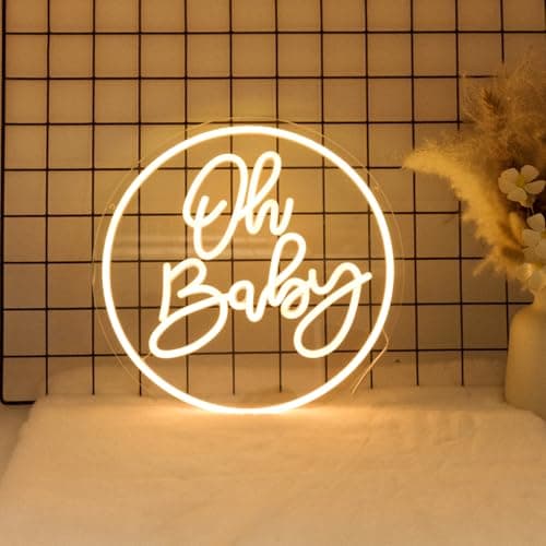 Oh Baby Neon Signs for Backdrop Decor, Neon Led Sign for Baby Shower, Gender Reveal, Birthday Party Decorations, Dimmable Switch USB Power, Adhesive Hook Included