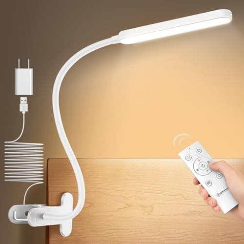 Glocusent 38 LED Clip On Light: 5W Eye Caring Book Lights for Reading at Night - 5 Color & 5 Brightness with a Remote, 30-Min Auto Off Timer, Multi-Purpose Clip Lamp for Bed Reading/Studying/Working