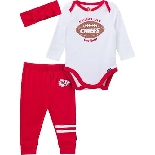 Gerber NFL Team Baby Girls' 3-Piece Onesie Bodysuit, Pants & Headband Set, Chiefs, 6-9 Months