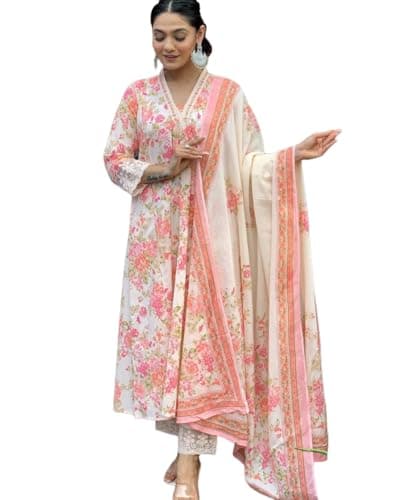 ANUYA Cotton Anarkali Indian Kurti For Women | Summer Dress Kurta Pant With Dupatta Set