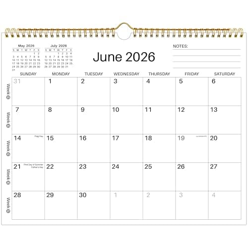 Wall Calendar 2026-2027 - June 2026 - December 2027, 19 Monthly Calendar 2026-2027, 14.6" x 11.42", with Large Daily Blocks, Thick Paper, Holidays, Week's Numbers＆ Notes, Minimalist Design