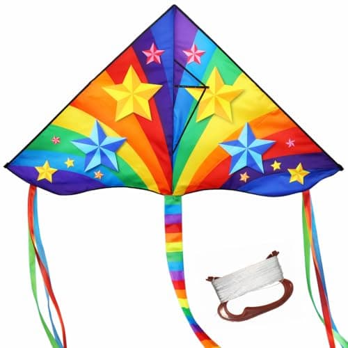 TOY Life 59.1'' Large Rainbow Delta Kites Easy to Fly for Kids Adults with 328.1 FT String, Beach Kite Outdoor Game Outside Toys Activity, Rainbow Gift for Kids Ages 4-8