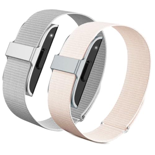 YOFUNTLE 2 Pack Nylon Loop Strap Compatible for Hume Band, Soft Breathable Sport Adjustable Replacement Strap Wristband for Hume Health Band Fitness Tracker Men Women (Seashell+Pink)