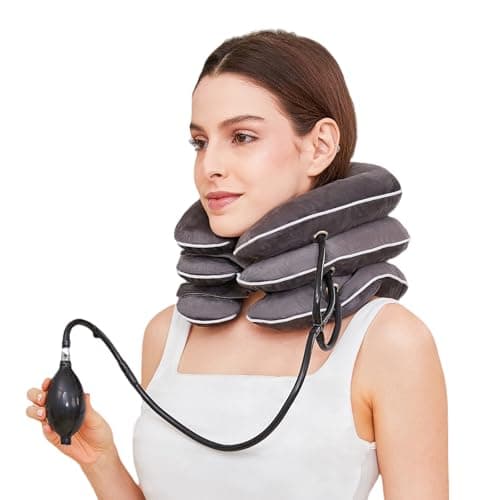 CLEANET Neck Stretcher for Pain Relief, Adjustable Inflatable Cervical Traction Device, Neck Brace for Home Use, Supports Neck Decompression & Spine Alignment，Gifts for Women (Sky Grey)