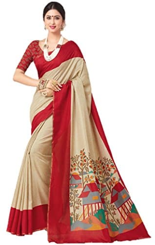 Miraan Women's Art Silk Saree with blouse Piece Free Size Red