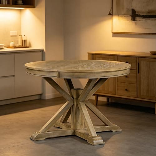 ERYE Retro Style Round Dining ... Wood Grain Variation Tabletop