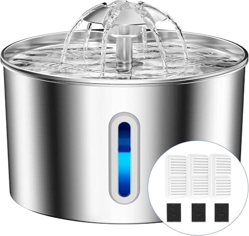 Cat Water Fountain Stainless Steel - 74oz/2.2L Automatic Large Pet Watering Bowl Dispenser for Indoor Dogs - Drinking Fountains with 3 Filter, Gifts for Cats and Kitty - Dog Waterer Bowls No Spill