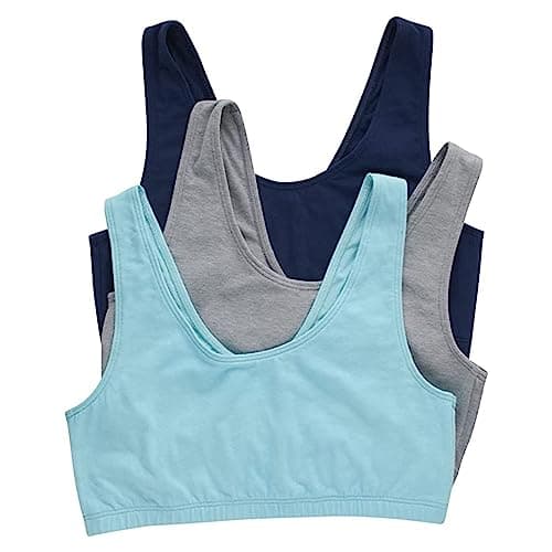 Hanes Womens Scoopneck Bralette Pack, Low-impact Bra, Cooling Stretch Cotton Crop Top, Bra, Navy/Concrete Heather/Ultra Blue, Large US