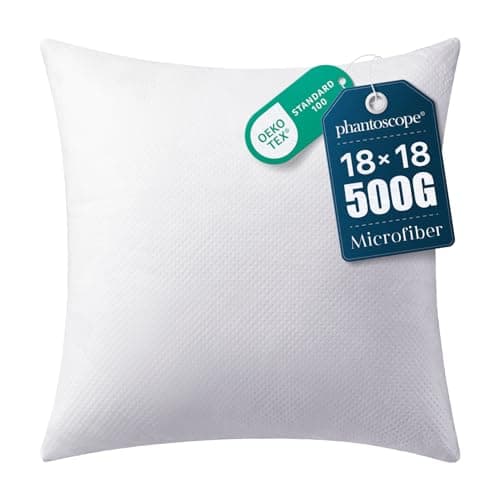 Phantoscope Pillow Inserts, Hypoallergenic 100% Virgin Fiber Square Form Microfiber Throw Pillow Inserts, Couch Bed Pillows 45x45 cm, 18x18 Inch (Pack of 1)