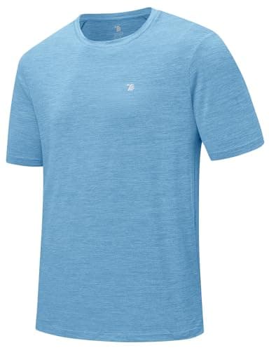 BGOWATU Men's Dry Fit Workout Athletic Shirts Lightweight Moisture Wicking Tennis Shirts for Men Running Gym Tops Lake Blue L