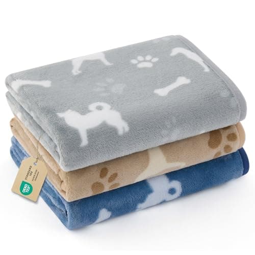 Bedsure 3-Pack Dog Blanket, Ultra-Soft Flannel Fleece Small Puppy Blankets with Cute Dog Prints, Machine Washable Pet Blanket for Indoor Crate Bed & Travel, Pet Throw Blanket for Doggy Kitten, 30x20