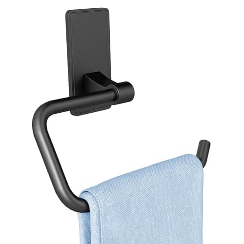 Towel Ring, Bathroom Hand Towel Holder,Metal Towel Hangers Wall-Mounted Hand Towel Rack for Bathroom, Easy to Adhesive, Matte Black