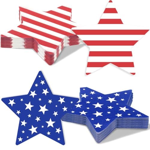 4th of July Party Supplies Star Shaped Napkins - 50 Pcs Cocktail Napkins, Patriotic Party Decorations for 250th Anniversary, July 4th, Memorial Day