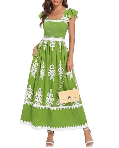 BTFBM Women's Boho Floral Maxi Dress w/ Pockets (Green, Size S-XXL) $12.50