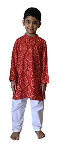 Flawnt Bandhej Colorful Cotton Kurta Set for Toddler Boys (Red, 4T)