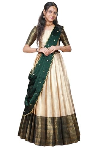 Fabcartz Readymade Embroidered Taffeta Satin Woven Lehenga Choli | Ready to Wear Wedding & Party Wear Outfit | PL182 (Bottle Green, M)